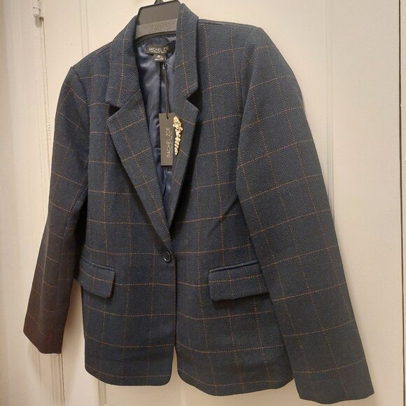 Beautiful Rare Rachel Zoe Blue Windowpane Print Blazer NWT Sz L - Picture 2 of 8